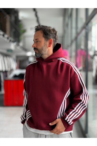 BYBASICMAN HM Hooded Sweatshirt with Burgundy Striped Detail
