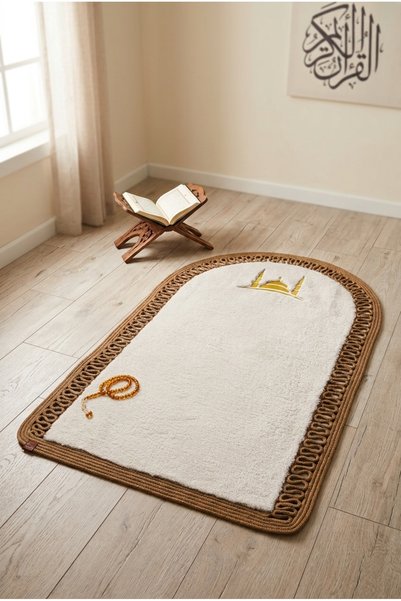 Colore Home سجادة صلاة مطرزة ناعمة كريمية اللون 75x125