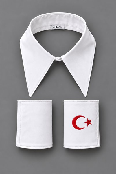mirach Ay Yıldız Tek Yaka ve Manşet Takım Sade Boyunluk ve Bileklik Kolluk Ko...