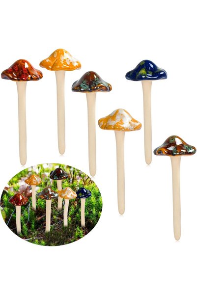 Generic Brand 6 bucăți ciuperci ceramice, ciuperci de grădină în 4 culori, de...