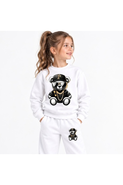 playwear سترة رياضية بتصميم دب مطبوع، مناسبة للفتيات والفتيان، وياقة دائرية.