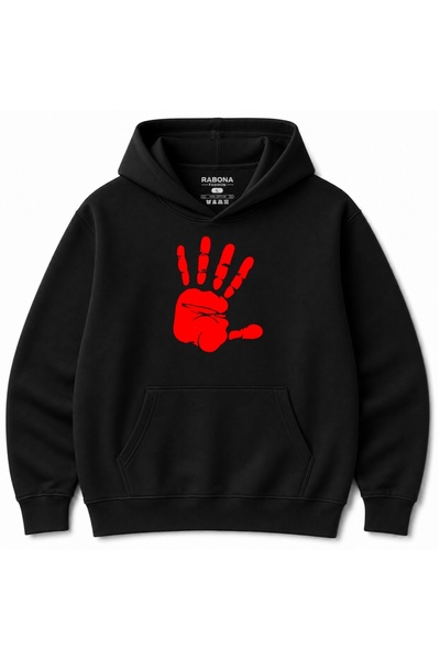 Rabona Fashion Red Handprint – Φούτερ με κουκούλα από βαμβάκι με τολμηρό, μιν...