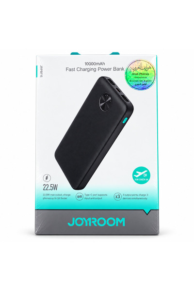 Joyroom بنك طاقة بسعة 10000 مللي أمبير وشحن سريع بقوة 22.5 واط، باللون الأسود
