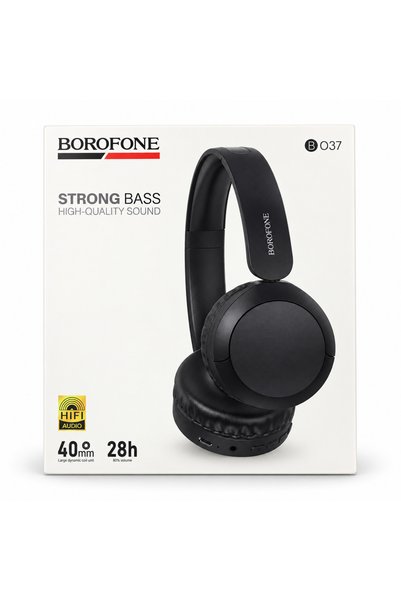 Borofone سماعات رأس سوداء BO37، مكبرات صوت 40 مم، تشغيل لمدة 28 ساعة