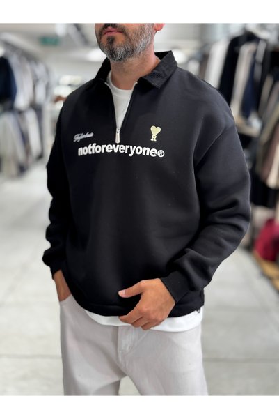 BYBASICMAN Hanorac oversize cu guler din catifea neagră RES-5013