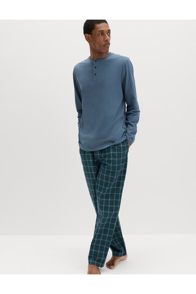 Marks & Spencer Set de pijamale Henley din bumbac pur, în carouri