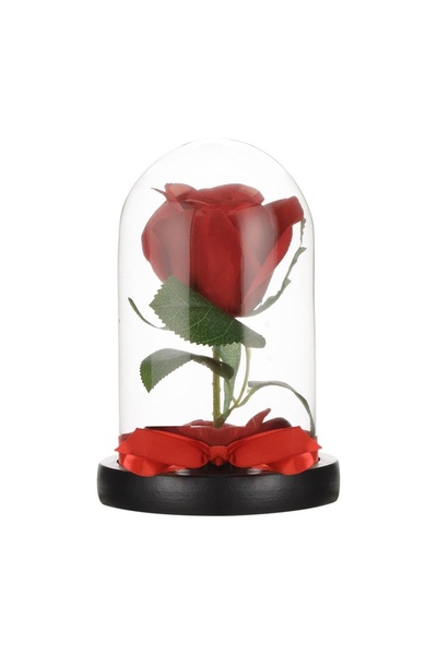 OEM Cupolă decorativă din sticlă Ø10,5x17 cm cu trandafir artificial roșu și ...