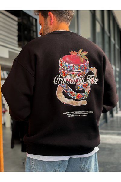 BYBASICMAN Hanorac oversize negru cu broderie artizanală JJ-119