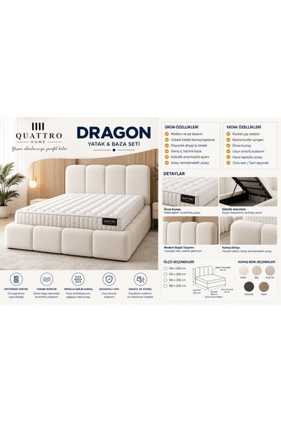 QUATTRO HOME Dragon Çift Kişilik Baza Başlık ve Yatak Seti