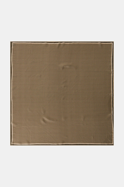Kayra Geometric Patterned Silk Twill Scarf, Khaki