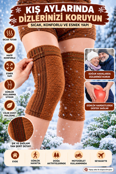 FitOnly Kısa Termal Yün Dizlik 27 cm – 1 Çift 2 Adet, Kışlık Sıcak Tutan Esne...