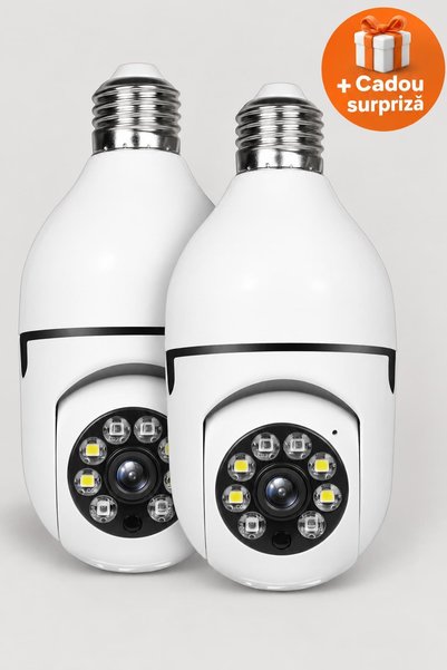 OferteTop Cameră Supraveghere Tip Bec E27, Set 2 Bucăți, Wi-Fi, Full HD, Roti...