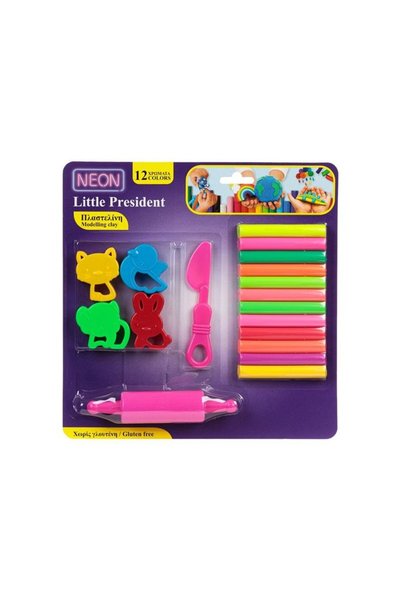 Jumbo Set Plastilina 12 Culori Diferite Neon cu Forme & Cilindru & Cutit - 18...