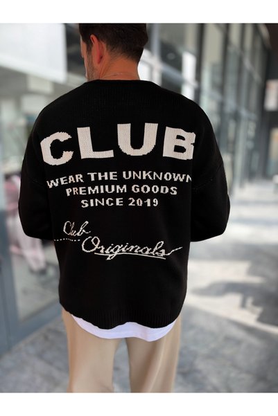 BYBASICMAN Hanorac oversize din tricot negru Clup PM-025
