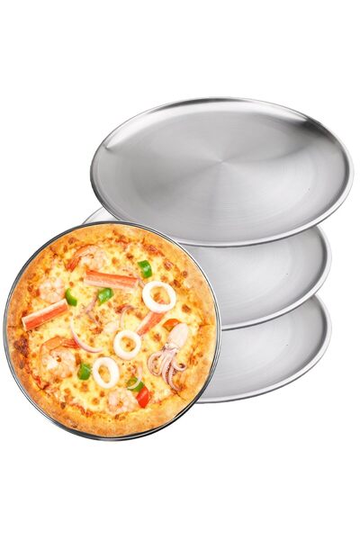 Generic Brand Set de 4 tăvi de pizza din oțel inoxidabil: 30 cm - Formă rotun...