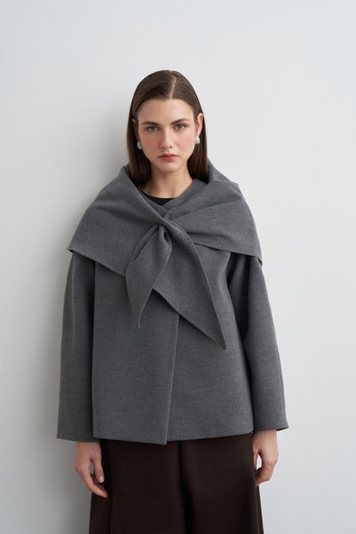 KADRİYE BAŞTÜRK Short stamp jacket gray
