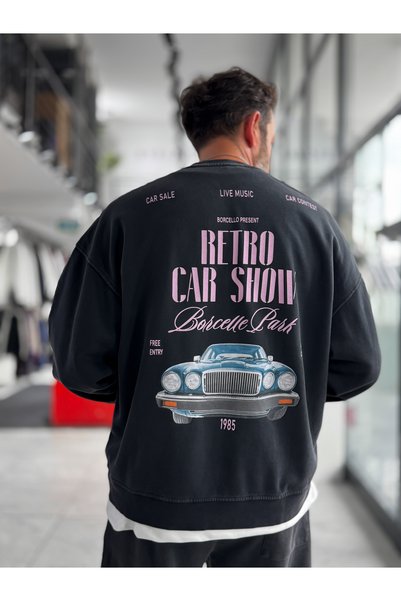 BYBASICMAN Hanorac negru, stil retro, cu efect de spălare, oversize TW-7090
