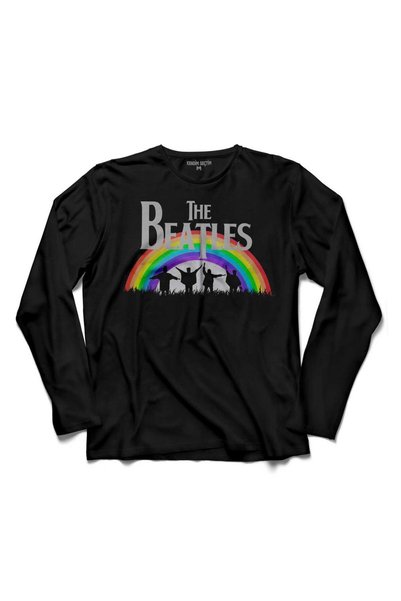 Kendim Seçtim The Beatles Rainbow Abbey Road Κρήτης Μαύρο Μακρύ Μανίκι Μπλουζάκι