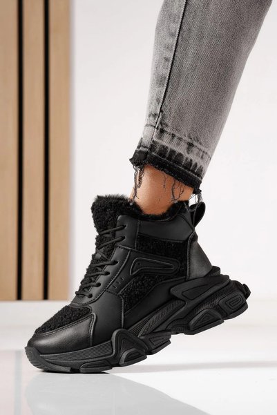 Zaira Women's black fur-lined sports boots made of eco- Leather Sevgi #30791 ...