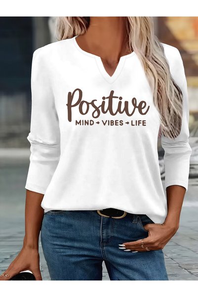 Deocept Printed Cotton-Stretch Fabric Half-V-Neck Long-Sleeve Blouse
