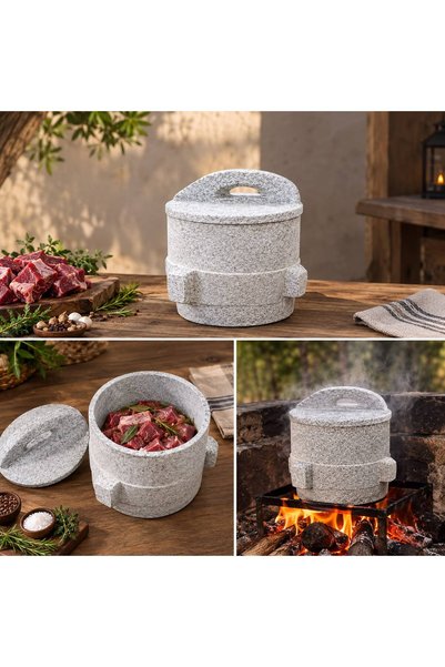 Generic Brumey Stone Pot with Lid and Carrying Handle