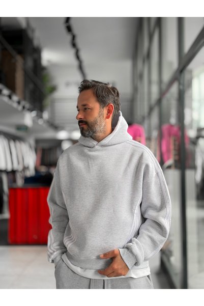 BYBASICMAN Hanorac cu glugă și detaliu cu dungi gri deschis HM