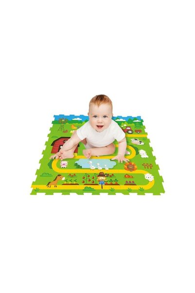 Jumbo Covor Puzzle cu Model Ferma cu Animale pentru Copii 30,7x30,7cm (9 Piese)