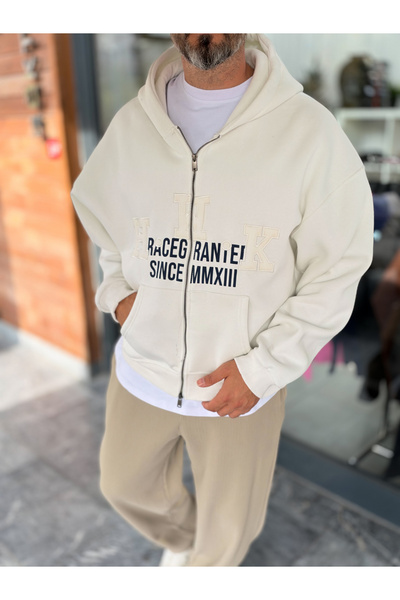 BYBASICMAN White HWK Patch Zipper Sweatshirt PM-222