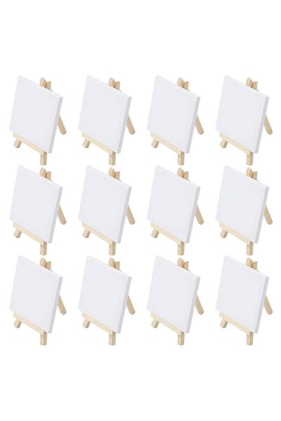 Generic Brand 12 mini șevalete din lemn cu pânze de 10x10 cm