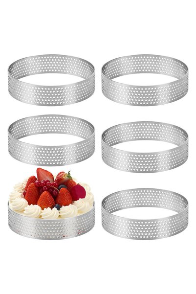 Generic Brand 6 bucăți inele de patiserie de 8 cm, inele perforate pentru tarte