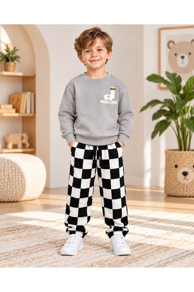 ışık kids Boys' Lamé-Printed Sweatshirt and Sweatpants Set