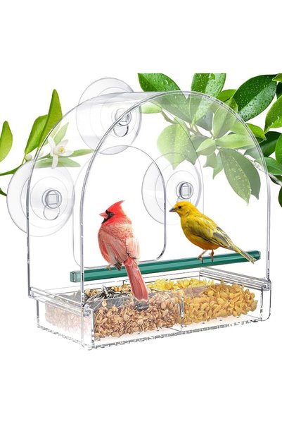 SUNALLY Window Bird Feeder for Outdoors, Clear Bird Feeders Window Mounted wi...