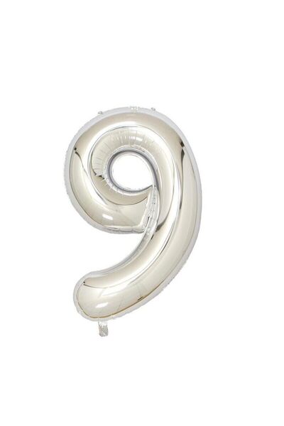Toy Balon Toylino Numărul 9 – 1 m, Argintiu metalic, Compatibil cu heliu, Dec...