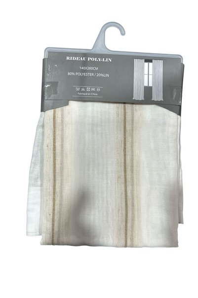 OEM Rideau Poly-Lin Curtain 140x260 cm, Polyester and Linen, White with Beige...