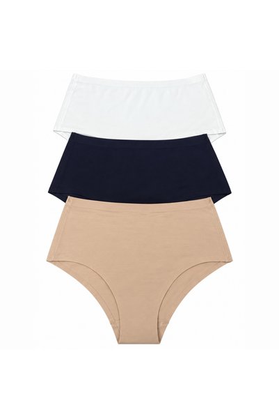 BONBON Women's Cotton 3-Pack Stitch-Free, Non-Marking, Laser Cut Briefs BB2854