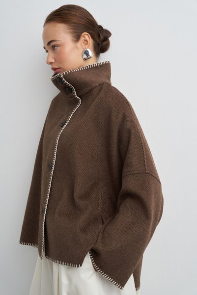 KADRİYE BAŞTÜRK Seam Detail Cashmere Jacket, Dark Brown