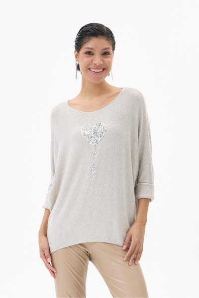 della moor Women's Beige Italian-Patterned Sequin Knit Sweater, Sizes 40–46