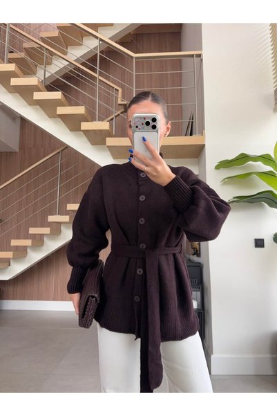 BB Bensu Buyruk FISHERMAN'S BELTED COLLAR SWEATER CARDIGAN