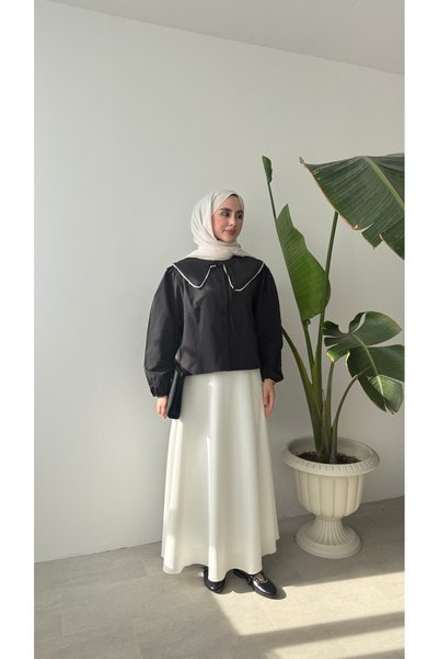NUHBE قميص بياقة من اللؤلؤ - أسود