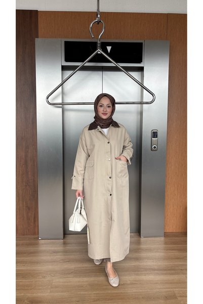 NUHBE VELVET-COLLARED TRENCH COAT - BEIGE