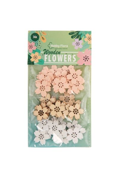 Flora Set of 36 Wooden Decorative Flowers Hobby – Elements for Crafts and Dec...