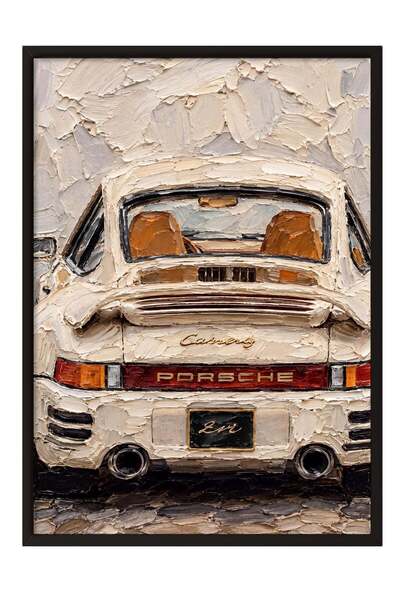 Postifull Oil Painting of a Sports Car Detail Poster – Black-Framed Artwork N...