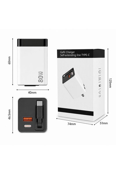 DAMUR Phone Charger, DAMUR, 80W, GaN Technology, Dual Port USB-A and USB-C, F...