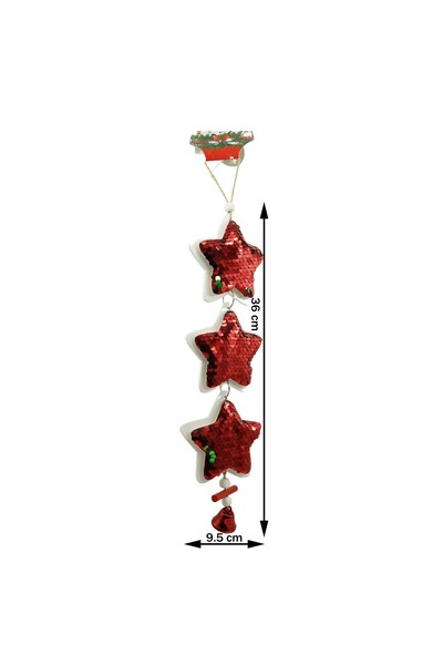 Generic Brand Ornament de brad trei stele cu paiete, roșu, lemn, 36 cm