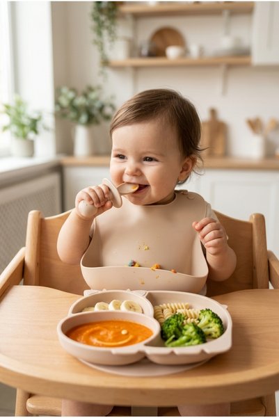 EVLE 6 Parça Platinum Silikon Bebek Mama Seti Krem