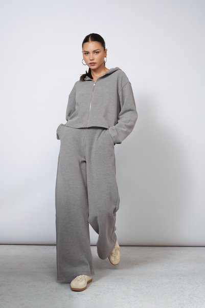 Nisan SOFT-TEXTURED PANTS WITH ELASTIC WAISTBAND AND POCKETS, GRAY