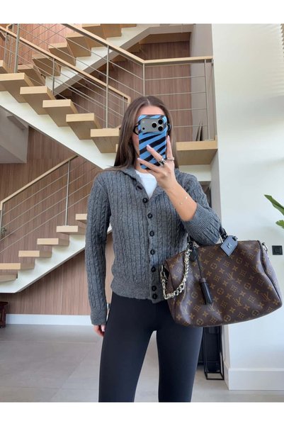 BB Bensu Buyruk MOCK NECK CARDIGAN, BRAIDED DETAILS, AND BUTTONS