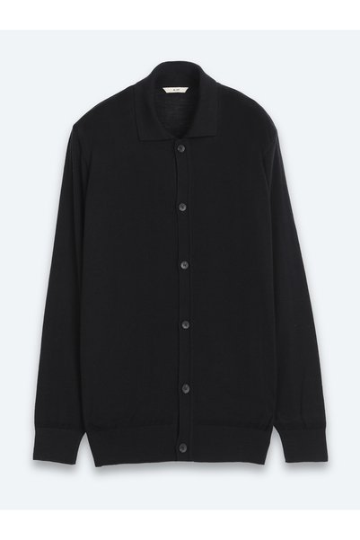 Kip Black Plain Knit Wool Blend Cardigan