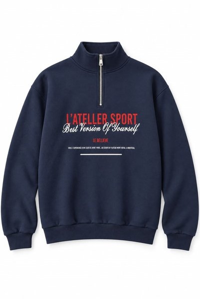 WeShaya Navy Blue Half-Zip Printed Sweatshirt, Rib Knit, Drop Shoulder, Mock ...