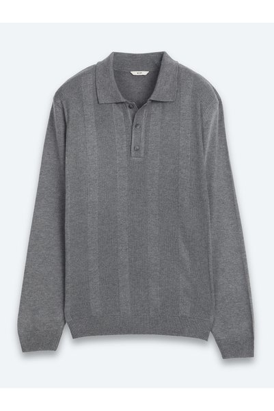 Kip Gray Polo Neck Striped Knitwear Sweater